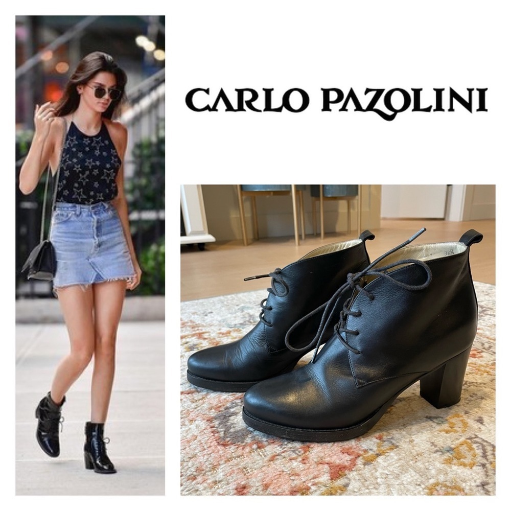 Carlo Pazolini Ankle 3” Heeled Lace Up Boots in Black Leather